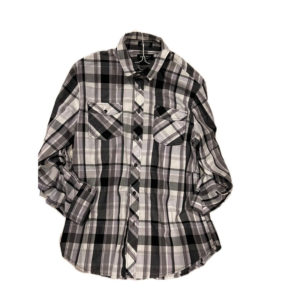 Eighty Eight Black White Long Sleeve Button Shirt Mens Lar